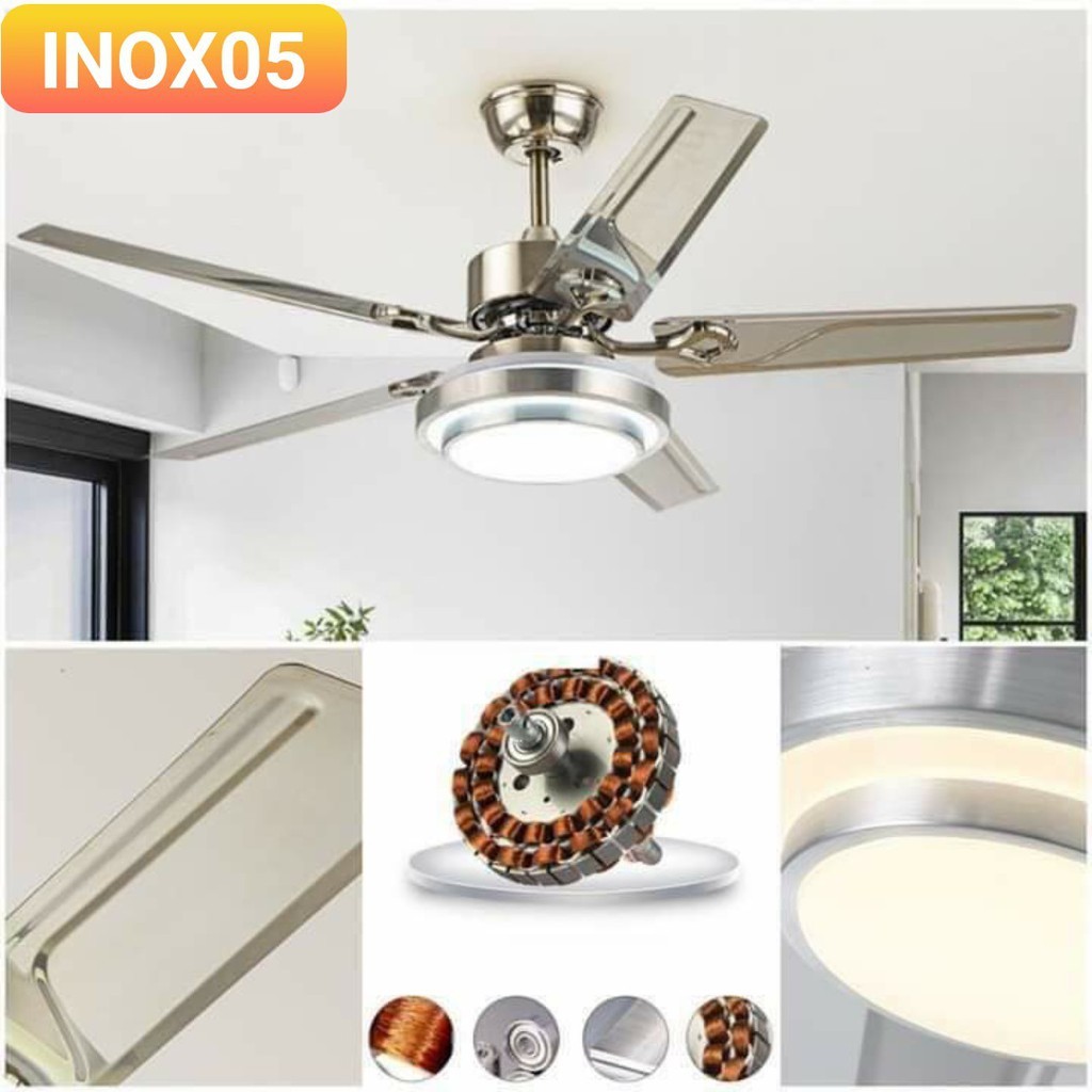 Quạt Trần INOX - 05, Công Suất 90w- Động Cơ DC Lõi Đồng, Có Đèn, Có Điều Từ Xa [ Bảo hành 5 năm]