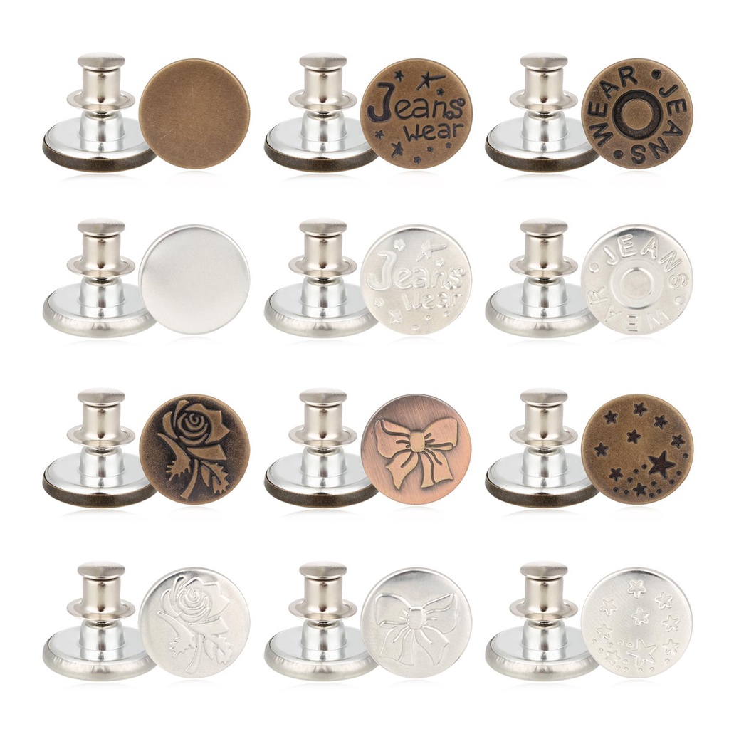 Set 12 Nút Quần Jean Không Đường May Có Thể Thu Gọn Tiện Dụng