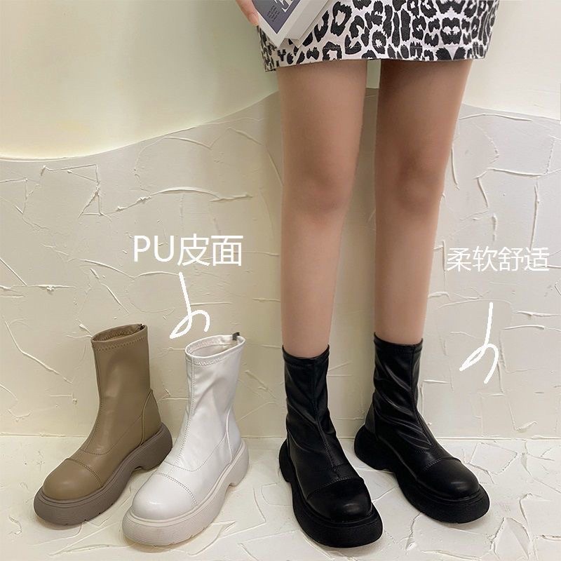 Giày boots nữ ulzzang cao cổ không dây kéo khoá đế dày