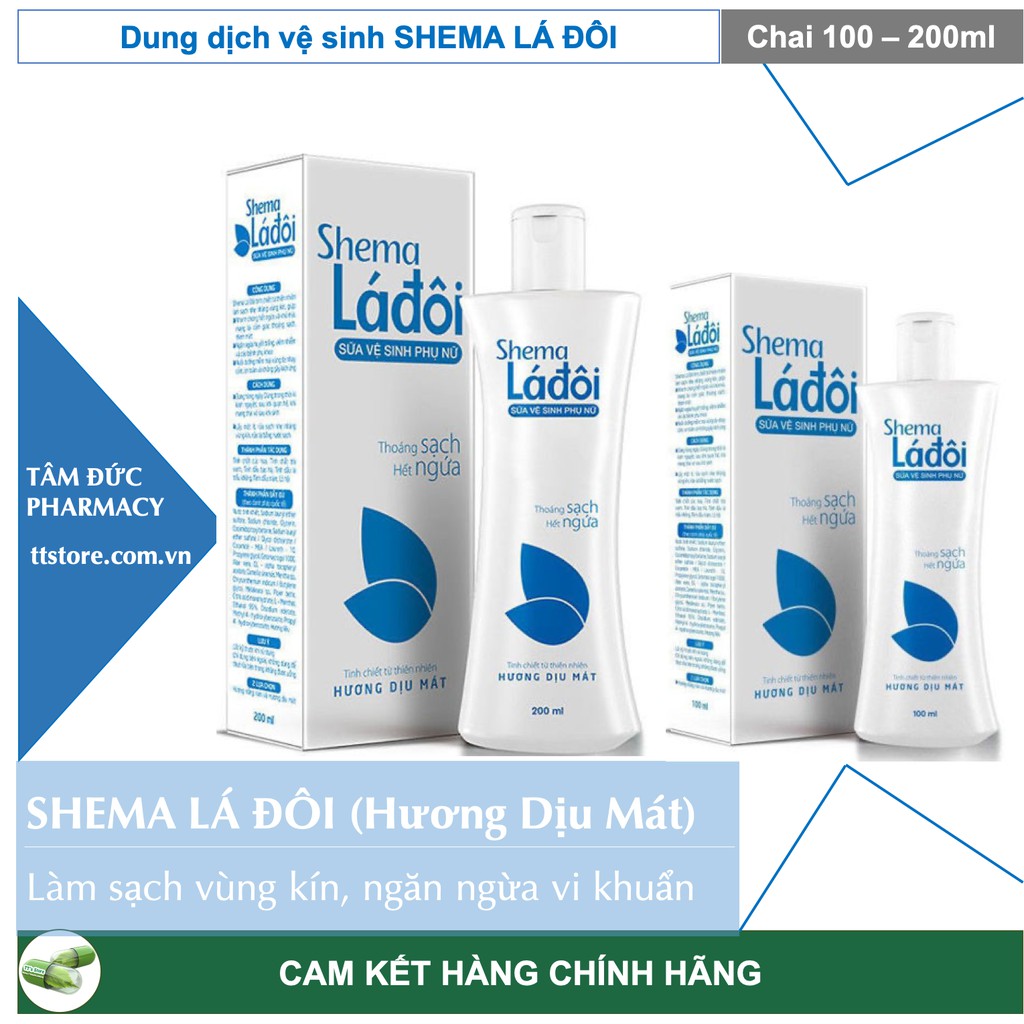 Dung dịch vệ sinh phụ nữ SHEMA LÁ ĐÔI [Chai 100ml/200ml] - Hương Dịu Mát