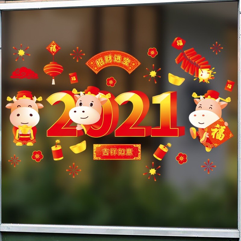 Decal dán tường Tết HÍT TĨNH ĐIỆN 2021 màu sắc sặc sỡ chào Xuân