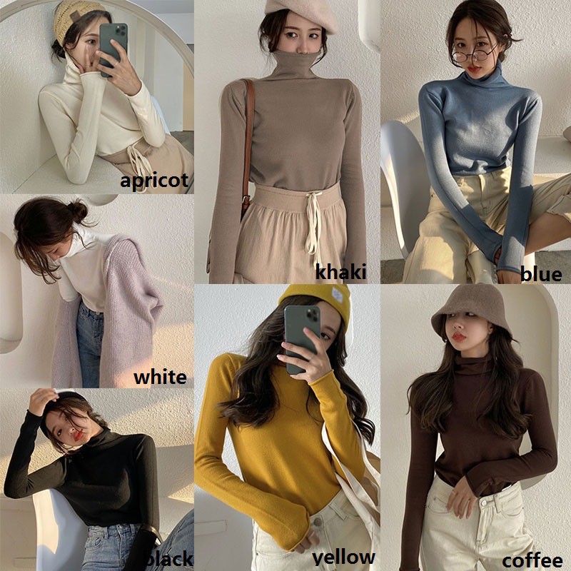 Áo sweater mỏng tay dài cổ cao ôm dáng phong cách cá tính cho nữ