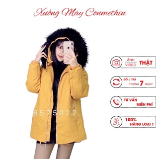 áo khoác nữ kaki mũ lông màu vàng, hàng quảng châu loại 1, áo 2 lớp dày và siêu ấm [Ảnh thật/Video]