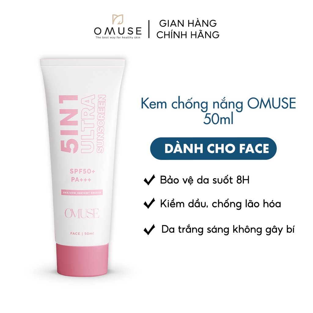 Kem chống nắng cho da mặt OMUSE Ultra Sunscreen 5IN1 Face SPF 50 PA+++ 50ml