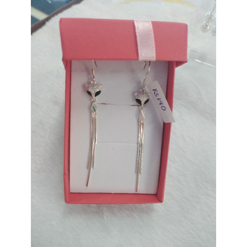 khuyên tai bạc ý 925 treo dài hồ ly
