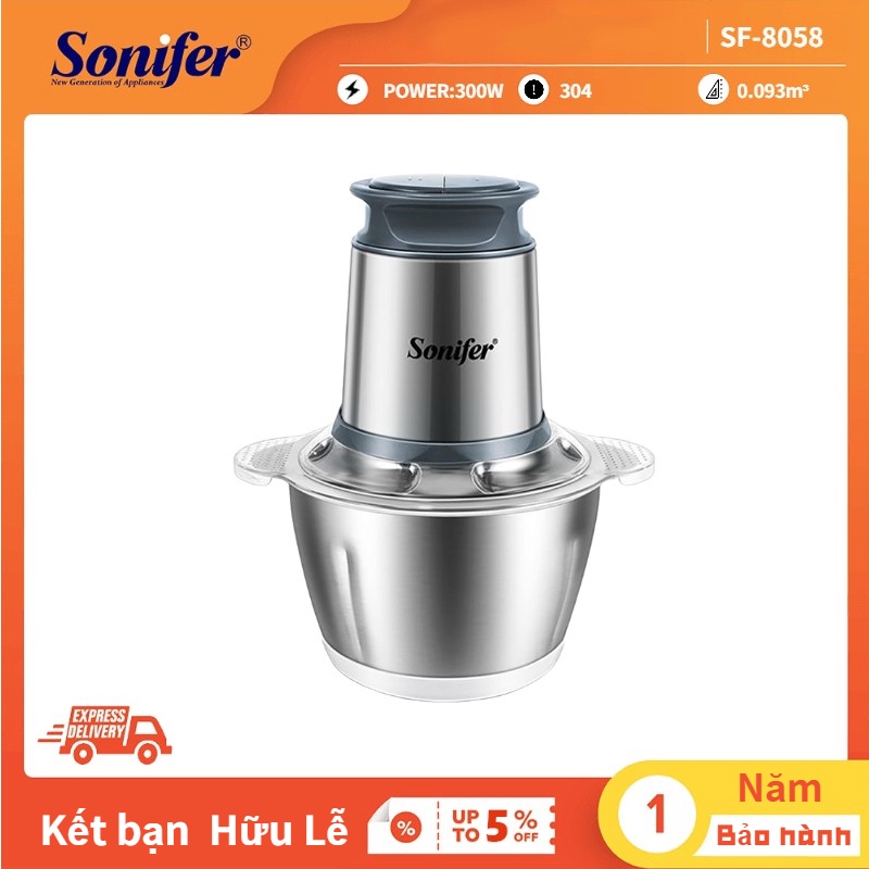 Sonifer SF-8058 Máy Xay Thịt Đa Năng Cối 1.8L Inox 304, Say Sinh Tố, Thịt, Cá, Rau Củ Hoa Quả