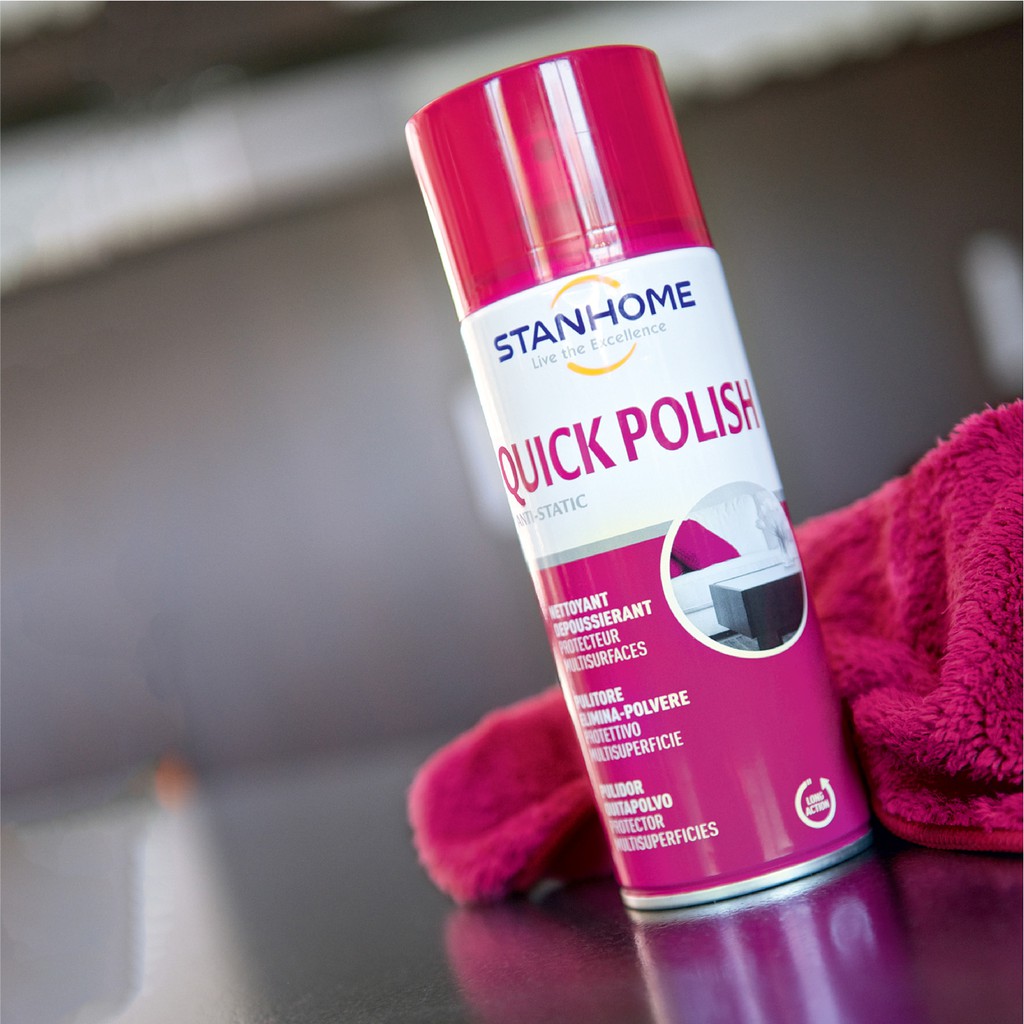 Xịt làm sạch, sáng bóng bề mặt gỗ &amp; bề mặt hiện đại Stanhome quick polish 400ML- hạn 09/2023