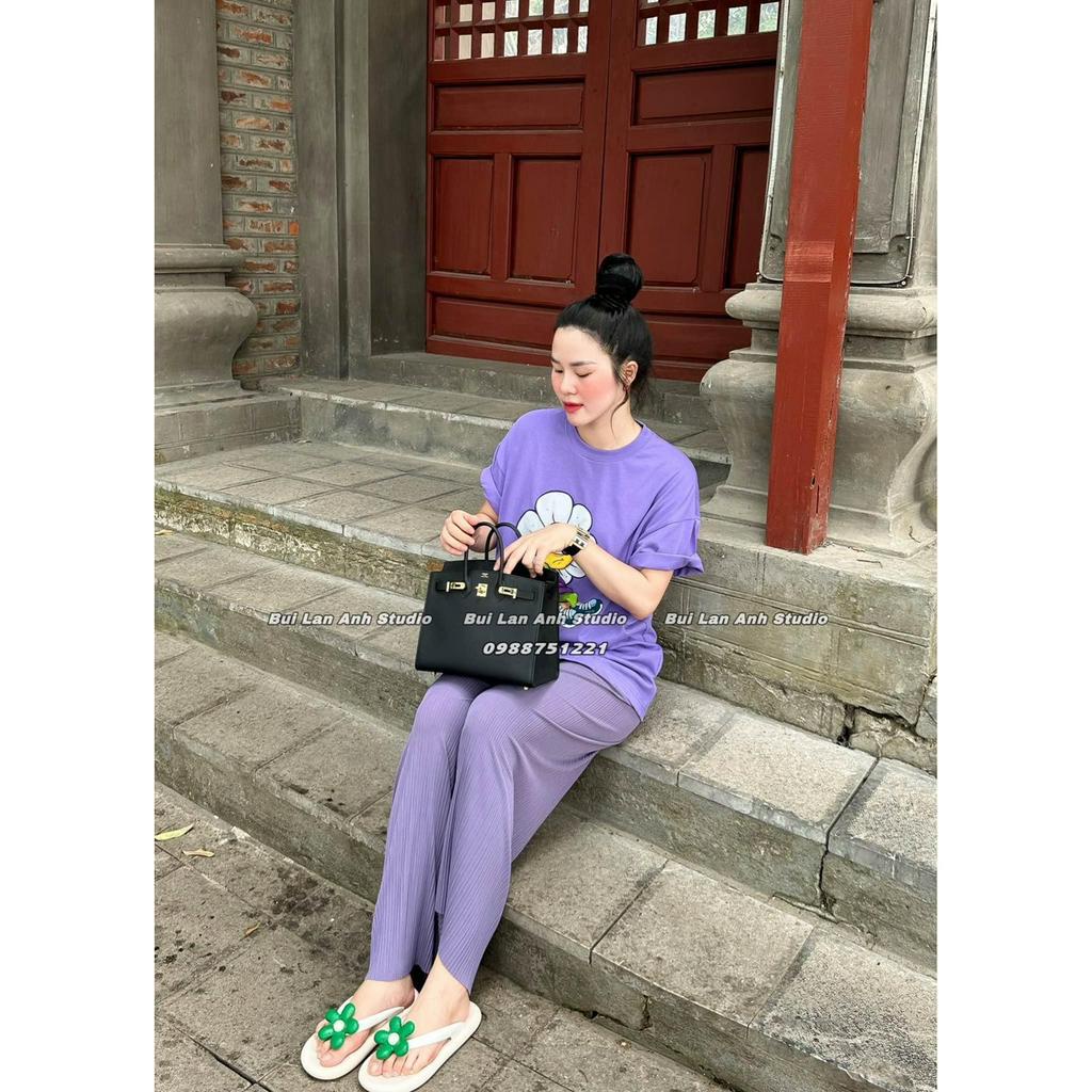 SET ÁO TÍM IN HÌNH + QUẦN TÍM DẬP LY SUÔNG (TH)