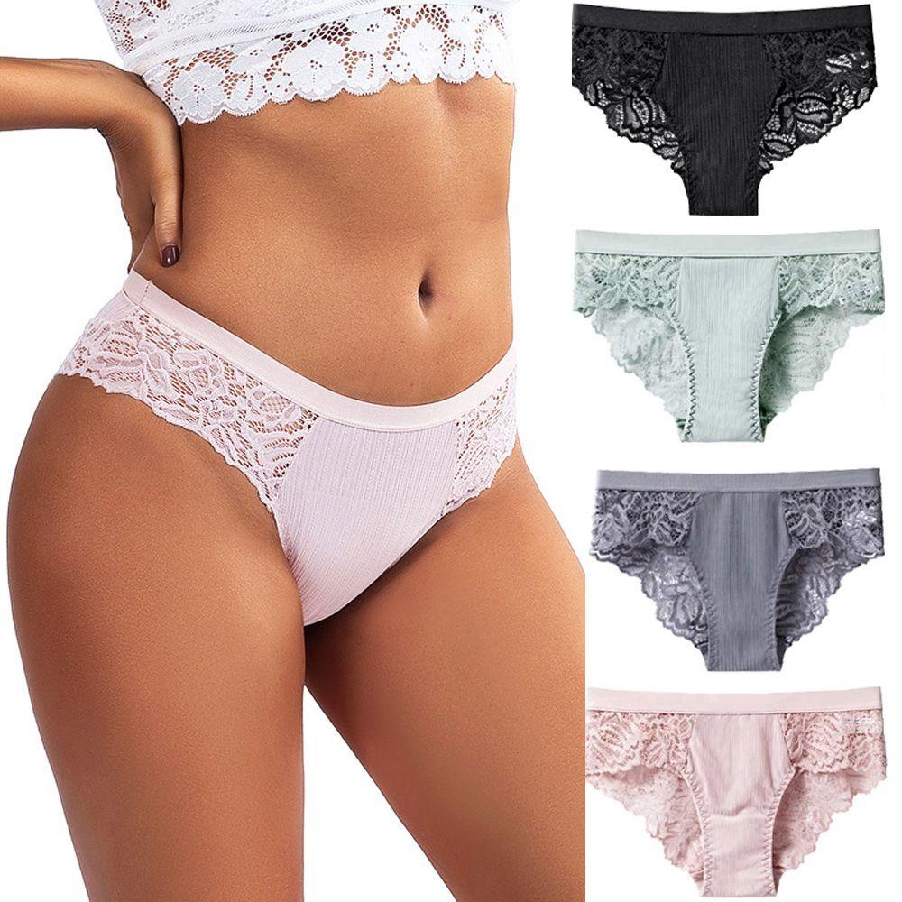 Quần Lót Cotton Lưng Thấp Phối Ren Quyến Rũ Cho Nữ