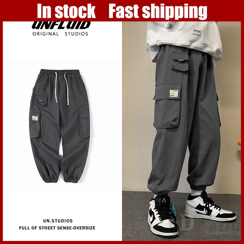 DaDu🔥 Casual Elastic Waist Cargo Pants Loose Comfy Sports Stretch Trousers Breathable Tracksuit/Sweatpants High Quality Jogger Slack 