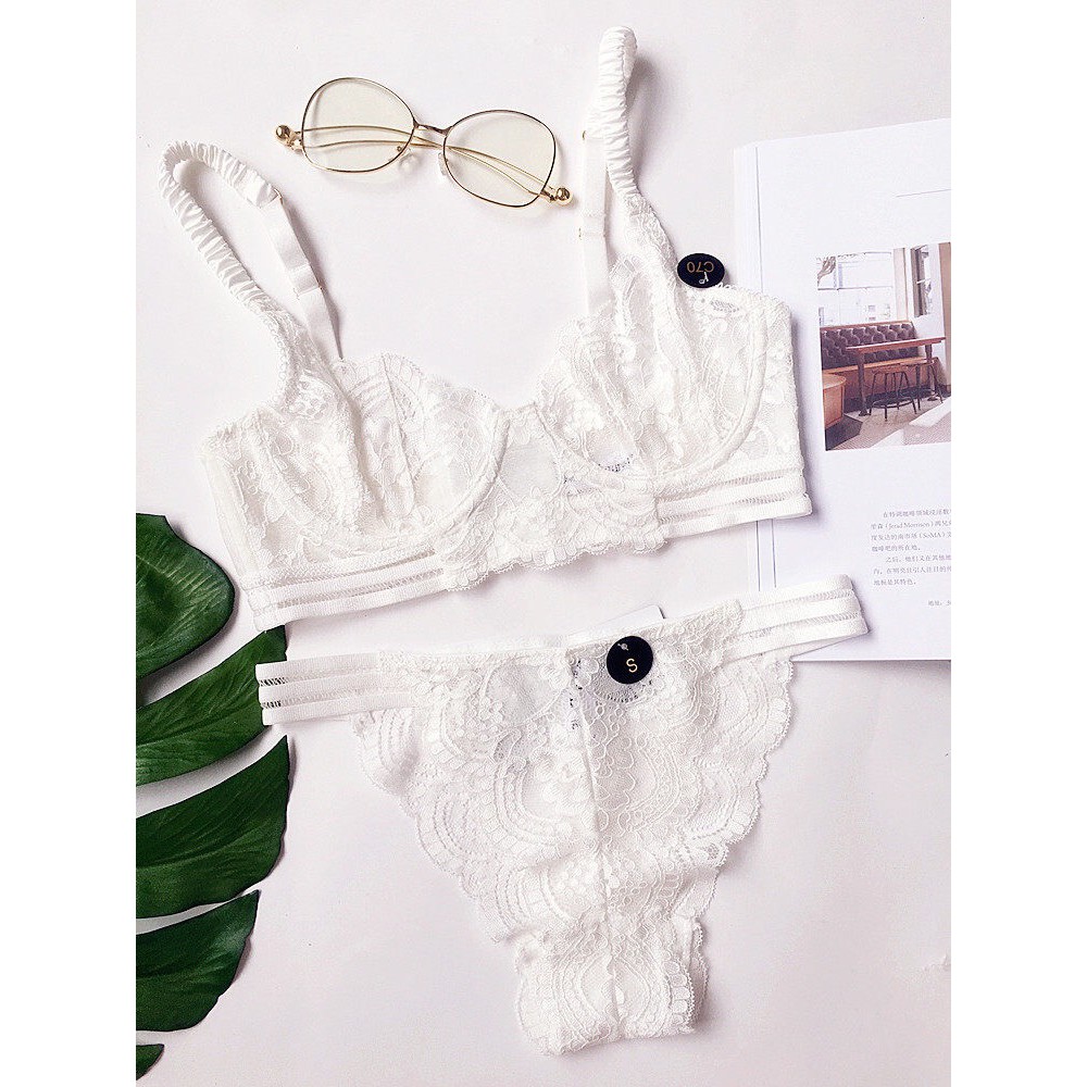 Bộ đồ lót B027 PD khuy vàng ren mút mỏng có gọng | BigBuy360 - bigbuy360.vn