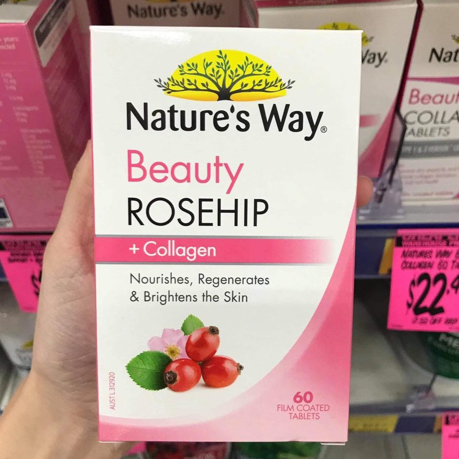 [Mã 44FMCGSALE1 giảm 10% đơn 250K] VIÊN UỐNG TRẮNG DA NATURE'S WAY BEAUTY ROSEHIP &amp; COLLAGEN 60 VIÊN CỦA ÚC