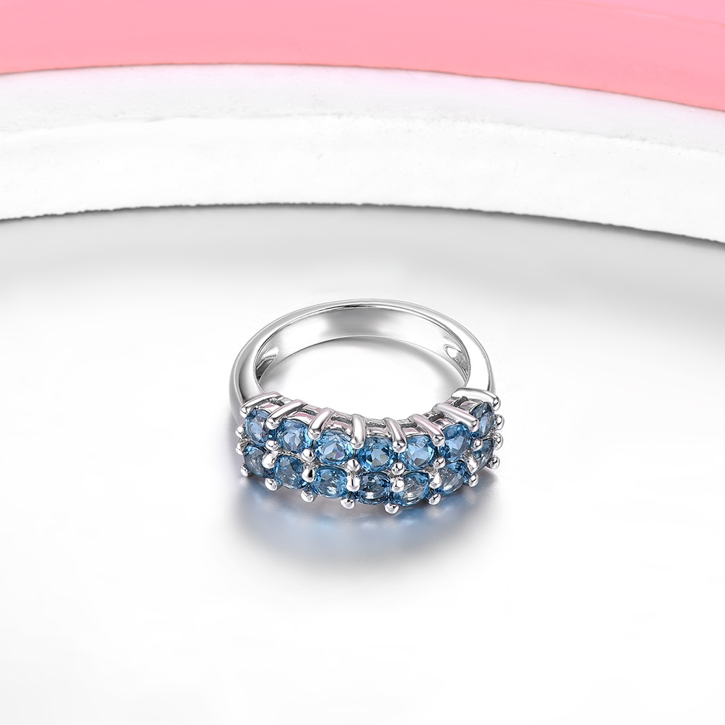 Nhẫn Bạc 925 Đính Đá Topaz Xanh Lam Hàng Thật 2 Carats