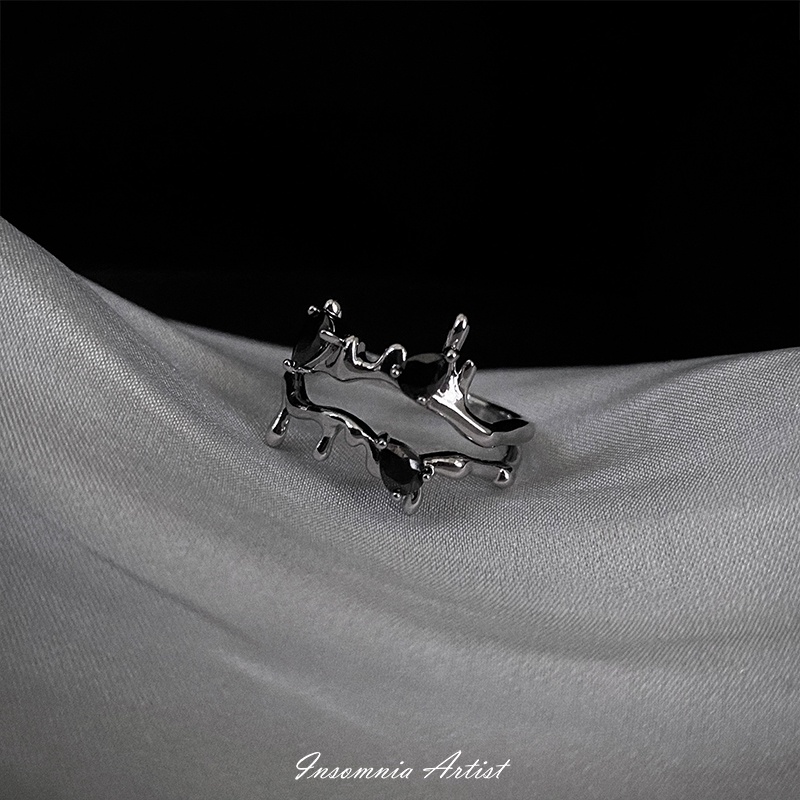 Nhẫn Đính Đá Đen Hai Lớp Phong Cách Hàn Quốc Cao Cấp