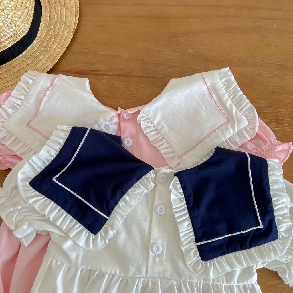 Áo Liền Quần Bằng Cotton Tay Ngắn Thời Trang Mùa Hè 2023 Dành Cho Bé Gái
