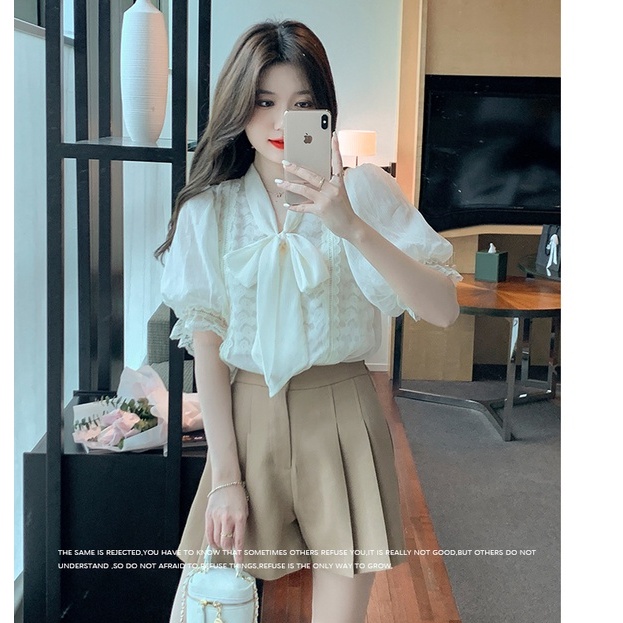 Áo Chiffon Phối Ren Cột Nơ Thời Trang Mùa Hè Xinh Xắn Cho Nữ