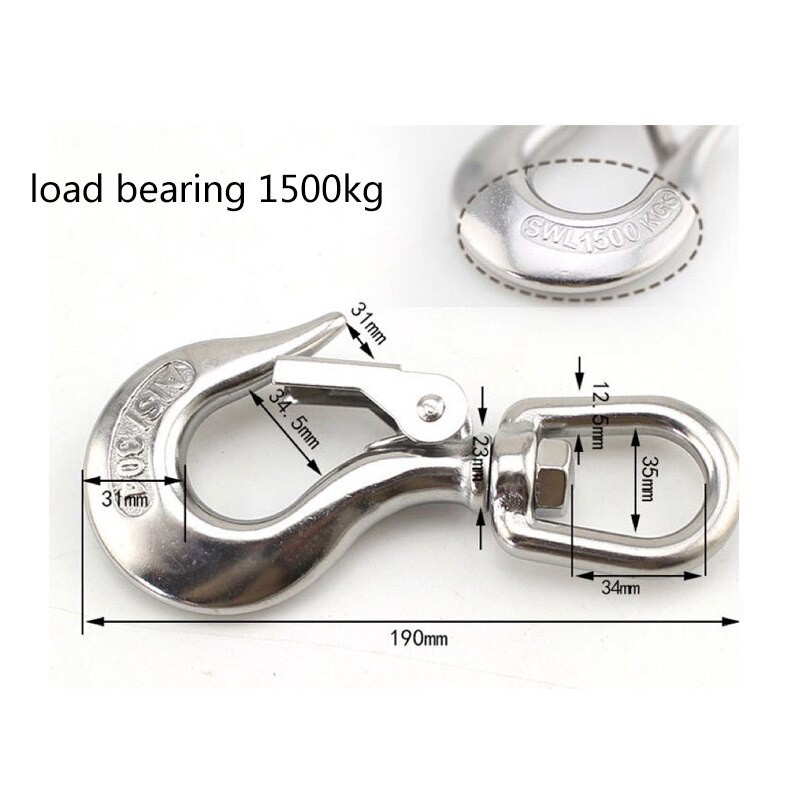 1 Móc Nâng Hàng Hóa Xoay 360 Độ Bằng Thép Không Gỉ 304 Tải Trọng 150 / 350 / 650kg