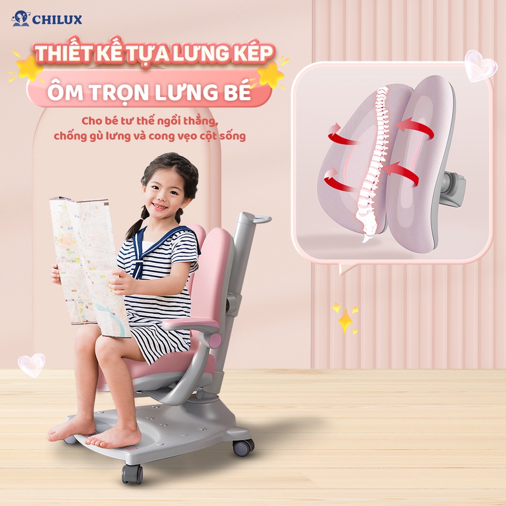 Bàn học cho bé thông minh Chilux Smart V cao cấp, chống gù, chống cận, tích hợp đèn chiếu sáng, đồng hồ báo giờ.