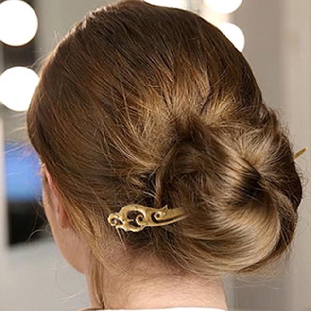 Trâm cài tóc Phượng hoàng màu vàng đồng cổ trang kèm hộp