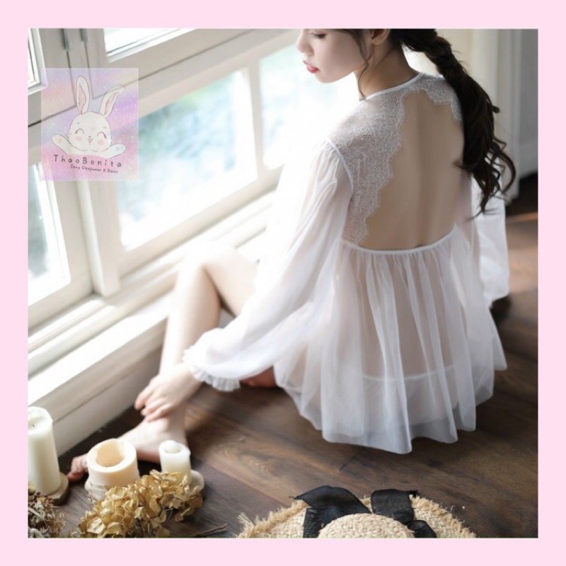 Váy ngủ Tiểu thư tay phồng ren xuyên thấu SEXY T225 GIAO HOẢ TỐC HCM