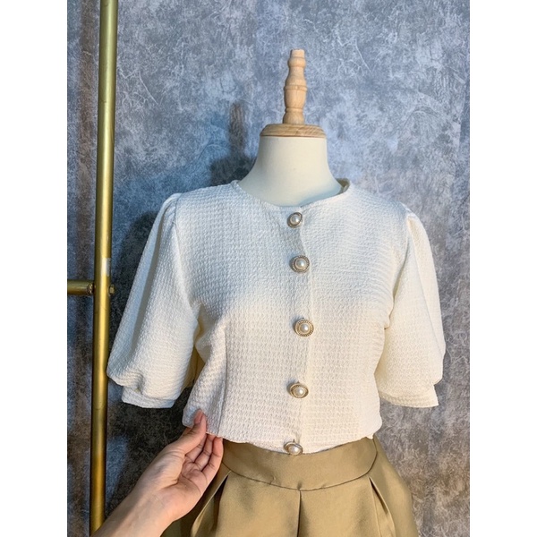 Áo Nữ tay bồng cúc ngọc tiểu thư - ảnh thật m231