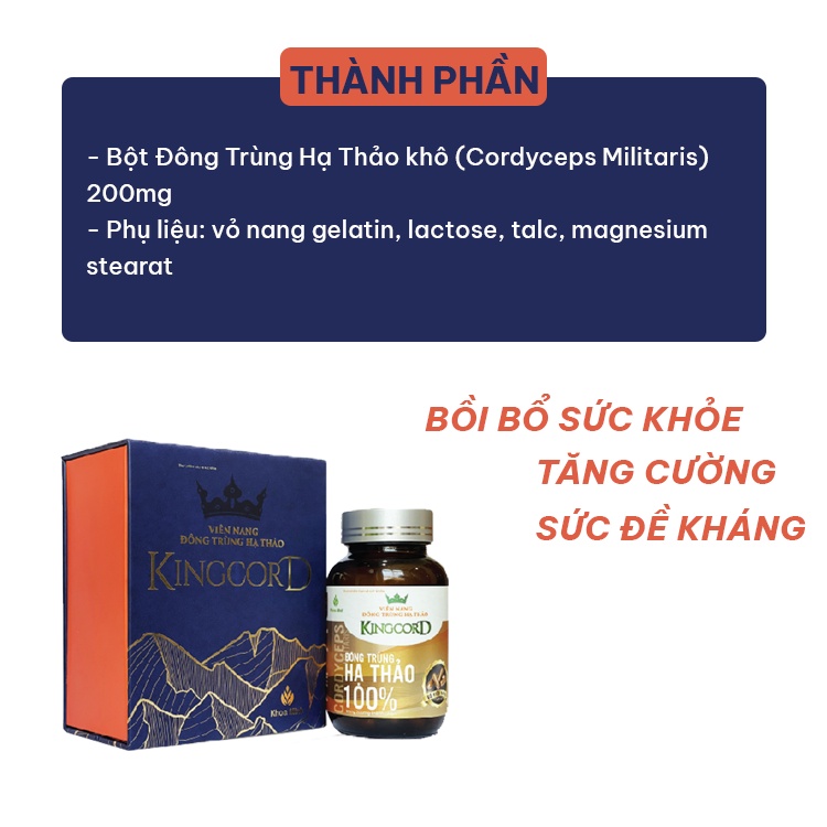Đông trùng hạ thảo Kingcord Khoa Minh hộp 60 viên, bồi bổ sức khỏe, tăng sức đề kháng