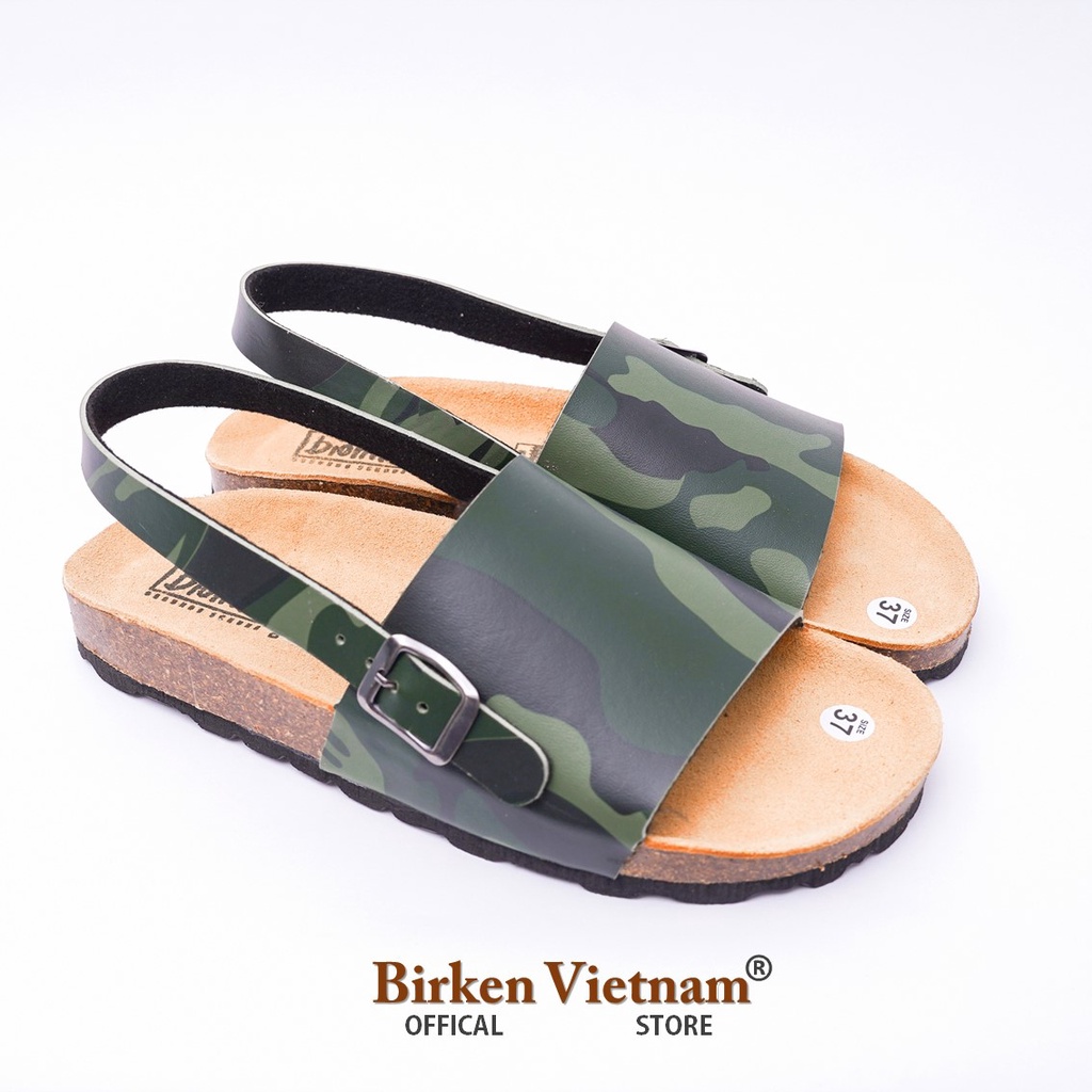 [ New Style ] Mã R22 Sandal ĐẾ TRẤU Da PU Camo Rằn Ri Quai Nguyên Tấm Cách Điệu Unisex Birken Vietnam Bioline