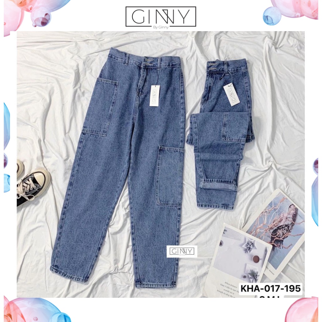 Quần Baggy Nữ Jean Hack Chân KHA-017 | 9 Tấc Cạp Cao | Vải Jean Wash Xịn | GINNY.VN