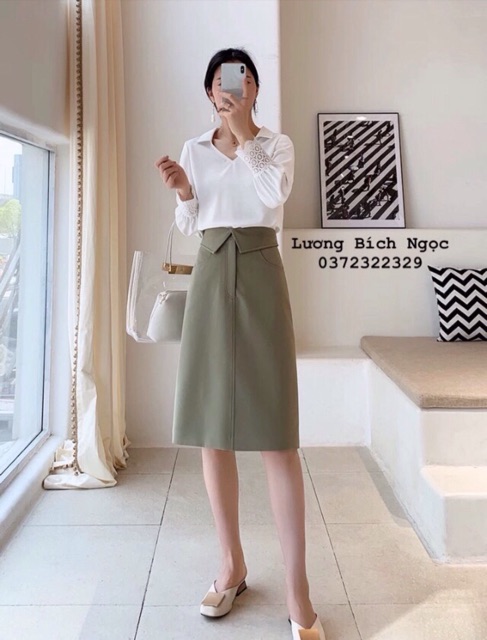 Chân váy chữ A công sở qua gối có túi thời trang | BigBuy360 - bigbuy360.vn