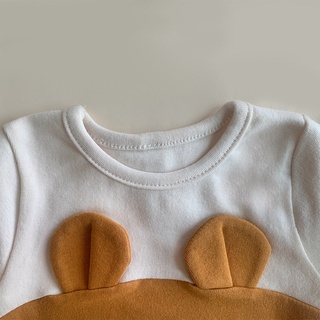 Áo liền quần BCBL tay cộc vải cotton hữu cơ hình hổ vàng có mũ cho em bé