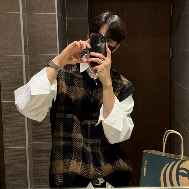 Áo Sweater Không Tay Dáng Rộng Họa Tiết Sọc Caro Thiết Kế Mới Đơn Giản Thời Trang Theo Phong Cách