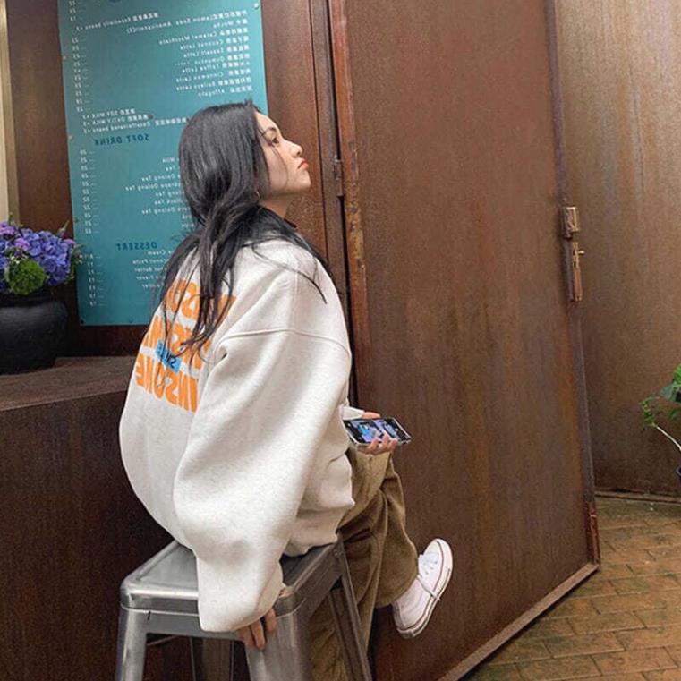 Áo Sweater Form Rộng Vải Nỉ Lót Bông Dầy Dặn In Chữ Winsome(Hàng Sẵn)