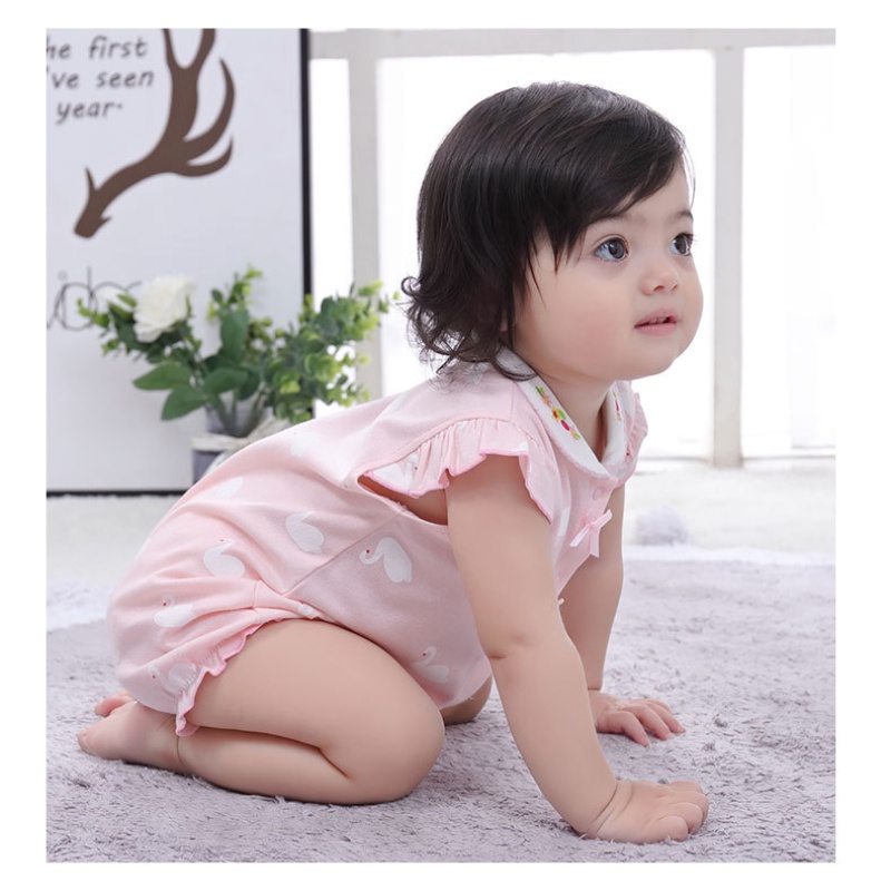 Áo Liền Quần Ngắn Tay Cổ Búp Bê Dễ Thương Thời Trang Mùa Hè Cho Bé Gái 0-18 Tháng Tuổi