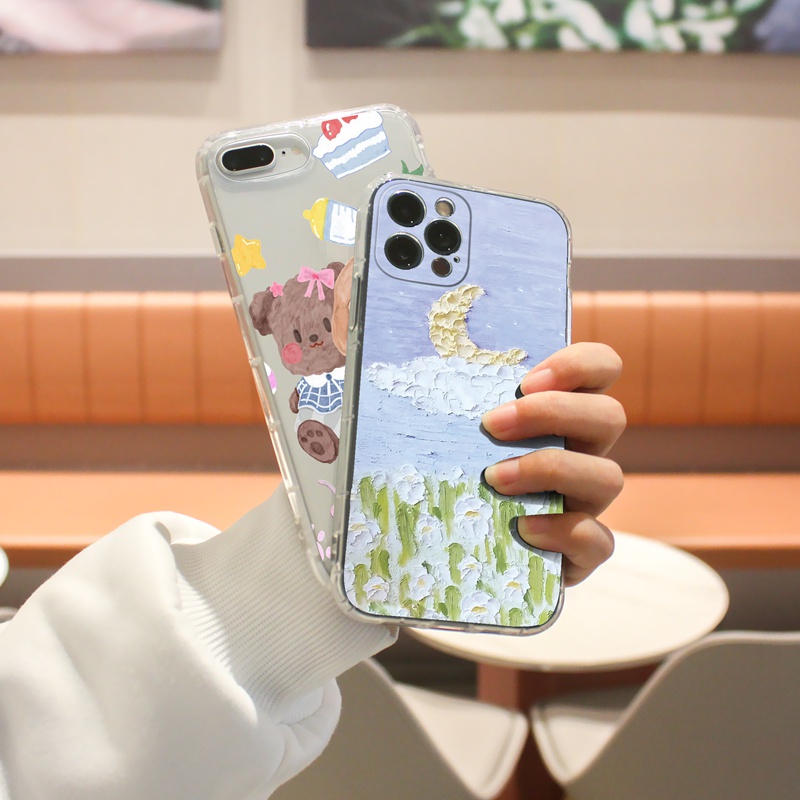 Ốp lưng iphone Ốp điện thoại SUNTAIHO TPU viền vuông hình mặt trăng sơn dầu cho iPhone 13 12 11 Pro Max X XS Max XR 8 7 6 6S Plus