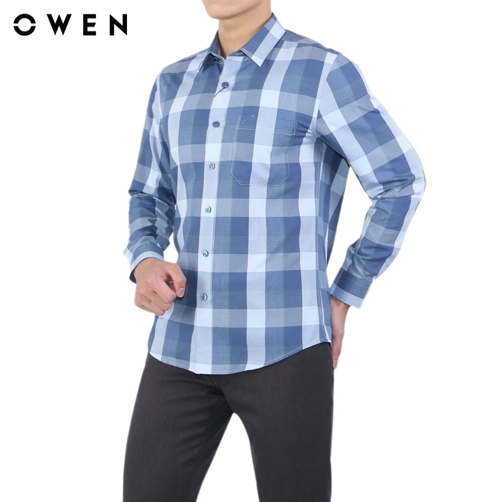 Áo sơ mi dài tay Nam Owen Bạc hà Regular Fit Xanh ghi nhạt - AR22637DT
