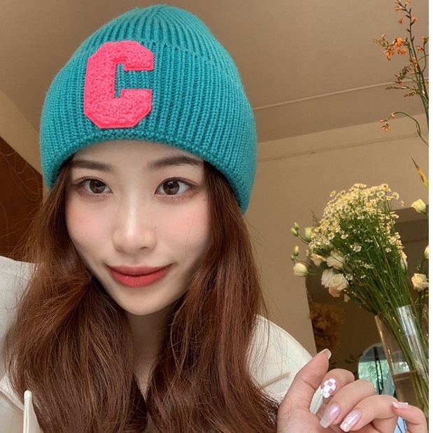 Mũ Len Dệt Kim In Chữ C Lớn Đơn Giản Thời Trang Mùa Thu Hàn Quốc Dành Cho Nữ Sinh