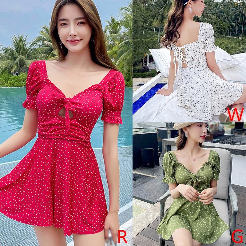 Bộ Đồ Bơi Một Mảnh Lưng Cao Họa Tiết Chấm Bi Phong Cách Hàn Quốc Quyến Rũ Cho Nữ | BigBuy360 - bigbuy360.vn