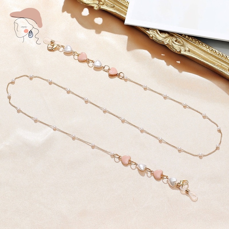 Dây Đeo Mắt Kính Hình Trái Tim Đính Ngọc Trai Nhân Tạo Thời Trang