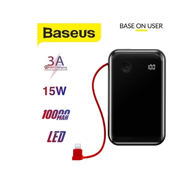 Pin dự phòng 3A/15W Baseus Mini S Digital kèm dây sạc cho iPhone đèn Led hiển thị mức pin dung lượng 10000mAh