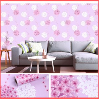 Giấy dán tường cẩm tú cầu hồng có keo sẵn khổ rộng 45cm, Decal giấy dán tường màu hồng dễ thương - Lala Mart