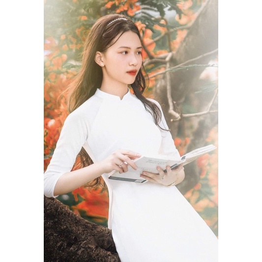 Bộ Áo Dài Trắng Học Sinh 4 Tà Tay Lỡ Chiffon