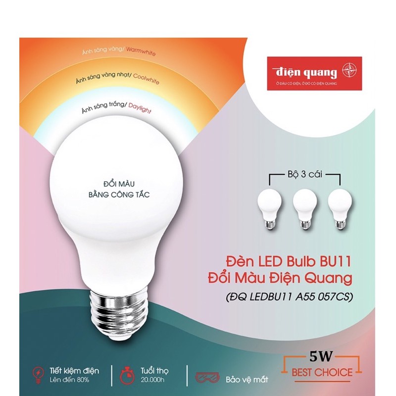 Đèn Led Bulb BU11 đổi màu Điện Quang ĐQ LEDBU11A55 057CS ( 5W, đổi màu bằng công tắc )