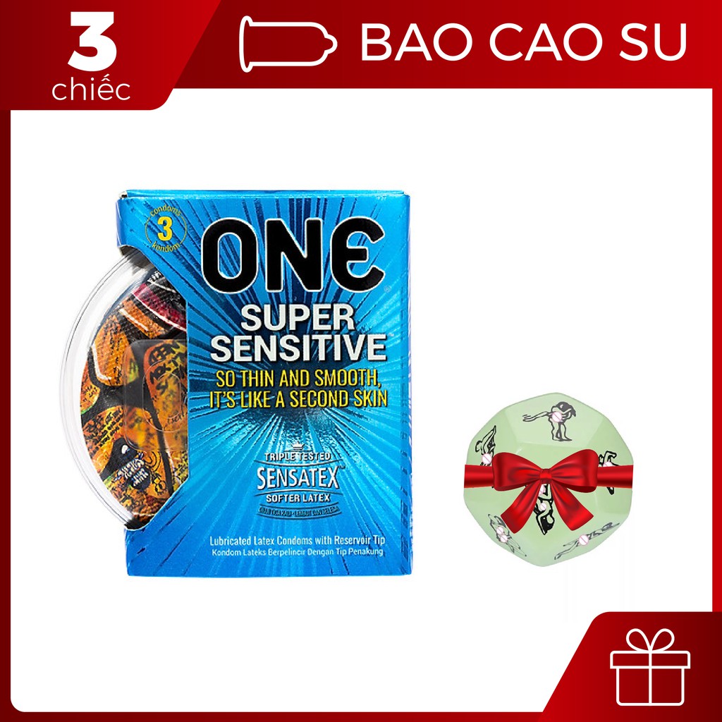 Bao cao su [hàng chính hãng] siêu bôi trơn One Super Sensitive Hộp 3 chiếc tặng kèm xí ngầu tình yêu - BigBull Shop