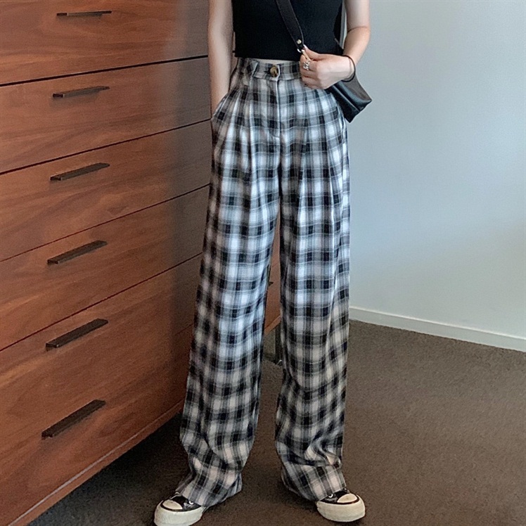 Quần IELGY lưng cao ống rộng họa tiết kẻ sọc thời trang cho nữ