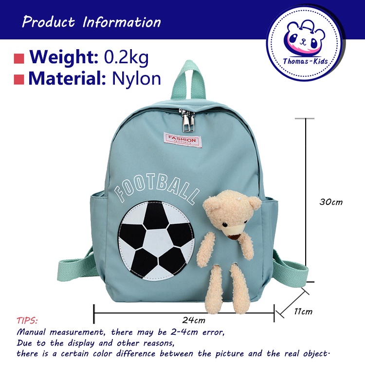 Ba Lô Đi Học Bằng Nylon Nhẹ In Họa Tiết Gấu Và Bóng Đá Thời Trang Cho Bé Mẫu Giáo 3-10 Tuổi