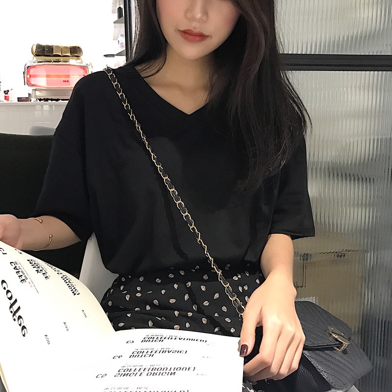 Áo Thun NgắN Tay Cổ Chữ V MàU Trơn Cho Nữ JL-TX-410