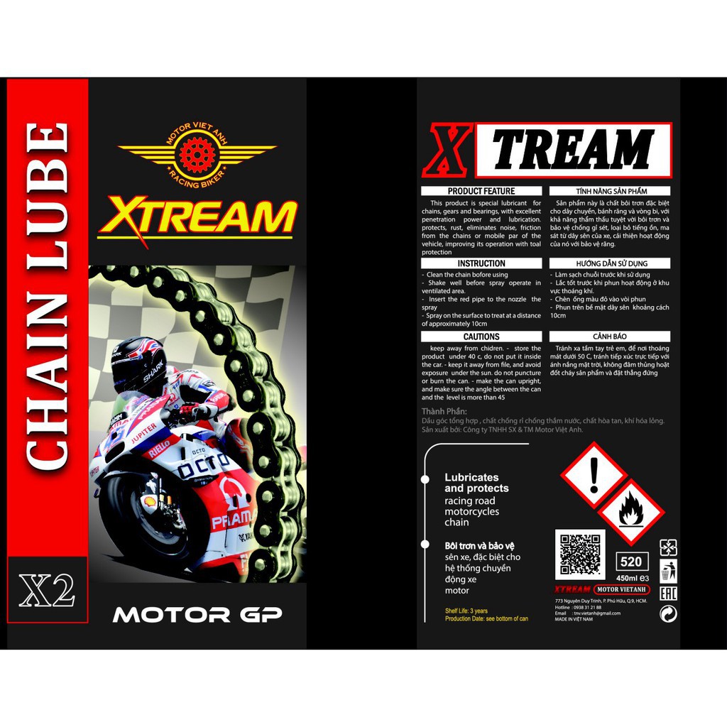 Chai xịt dưỡng sên xe máy, mô tô PKL cao cấp Xtream Chain Lube X2 200ml