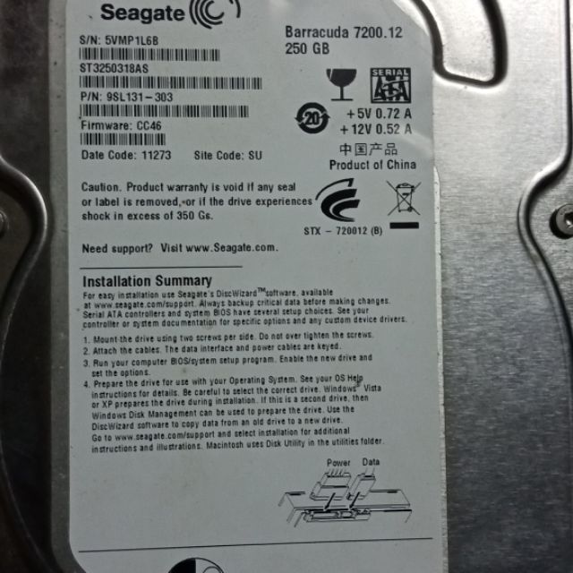 Ổ CỨNG SEAGATE 250GB GOOD 100%
