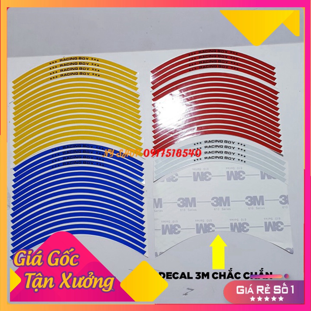 DECAL RACING PHẢN QUANG DÁN VÀNH RCB (TEM CHỈ VÀNH 1 BỘ ĐỦ DÁN 2 BÁNH)  (Ảnh Sp thật)
