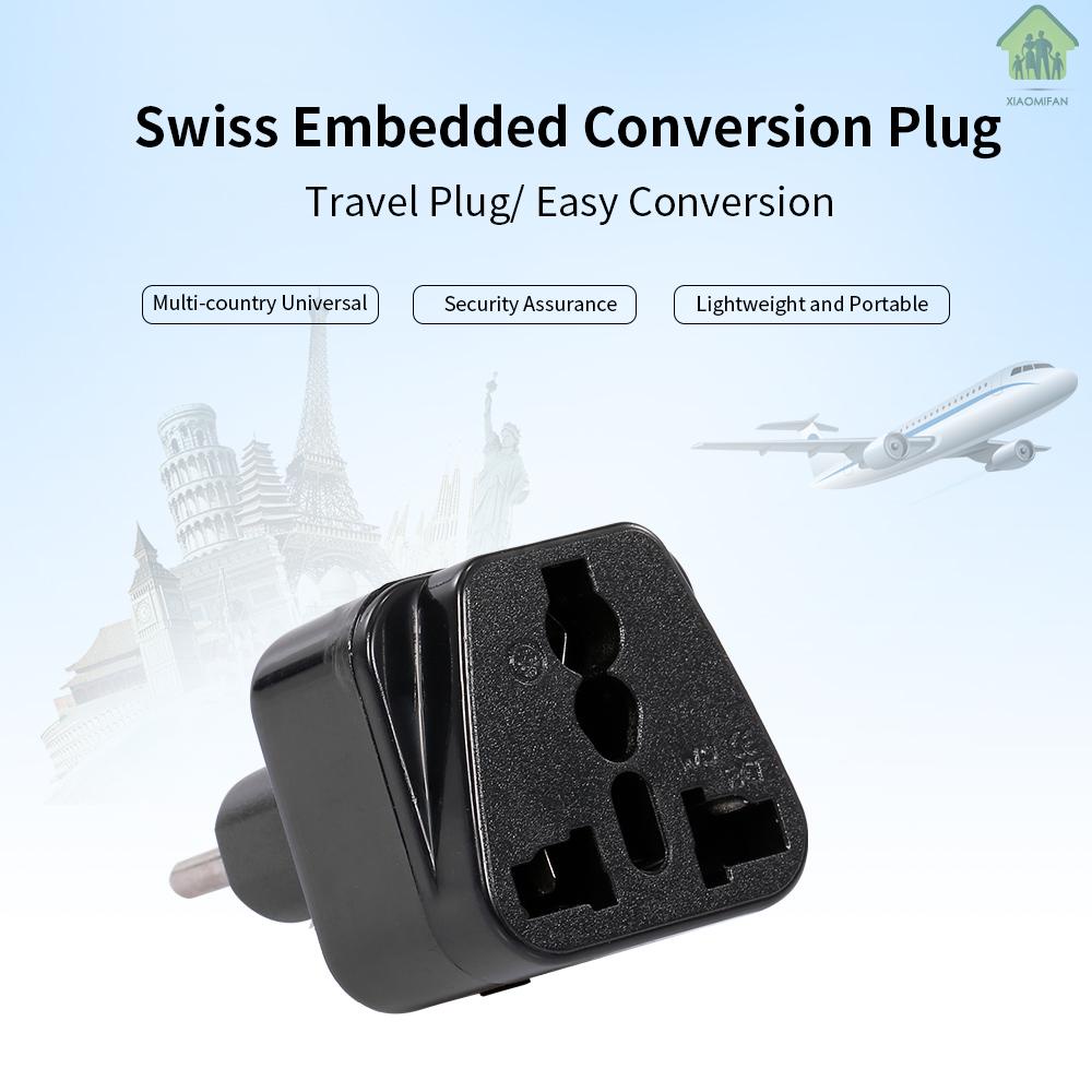 XM High Quality Swiss Embedded Conversion Plug 5-hole Adaptor Plug Swiss Plug to Universal Socket Travel Plug Adapter Black